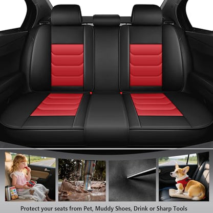 Nappa Leather Seat Covers Full Set for Honda Fit 2007-2020, 5 Seats Waterproof & Tear-Resistant Car Seat Cover Inside Zipper Design and Reserved Opening Holes(Standard Full Set/Black Red) - color: Black Red, size: Full Set Standard