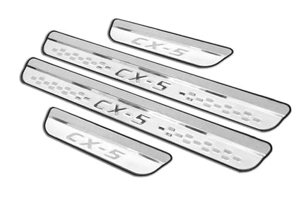 Steel Chrome Door Sill Protector for Mazda CX-5 2026 2025, Honeycomb-Pattern Accessories Plates Cover Auto Interior Accessory Kick Panels Trim Guard