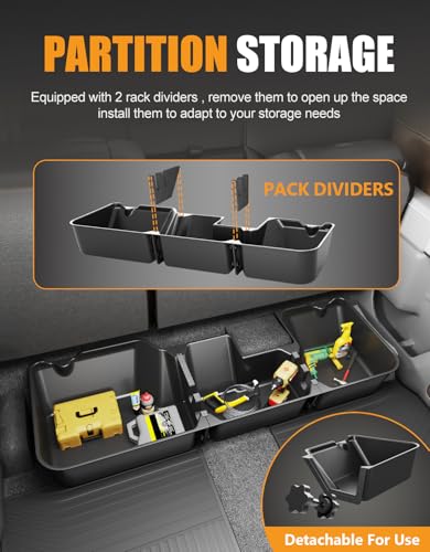 KINGGERI Under Seat Storage Boxes - Compatible with 2019-2026 Dodge Ram 1500 Crew Cab (Not for Classic), Heavy Duty Upgraded Rear Under Back Seat Storage Truck Cargo Black Tool Box Organizer