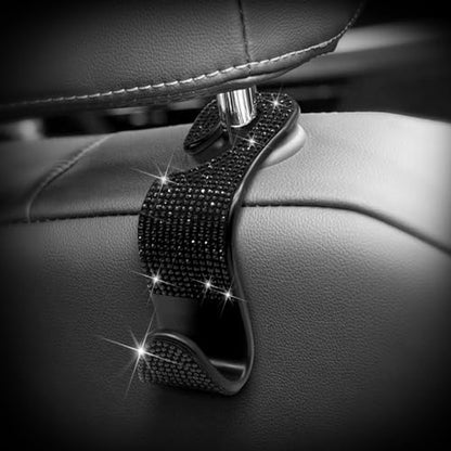 Generic Car Purse Hook Bling Car Headrest Hook for Women Girls, 4 Packs Auto Back Seat Hangers Rear Headrest Hook for Purse, Bag, Handbag, Grocery (Black) - color: Black