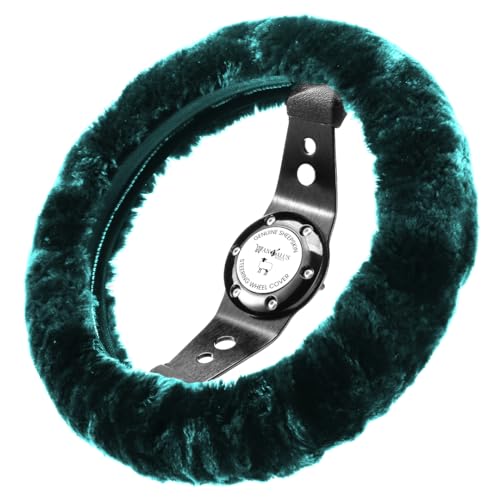 Andalus Brands Luxury Fluffy Car Steering Wheel Covers – Genuine Merino Sheepskin, Soft Fuzzy Car Steering Wheel Cover for Women, Universal 14.5-15" Size, Plush Fur Cute Auto Accessories, Alpine Green - color: Alpine Green