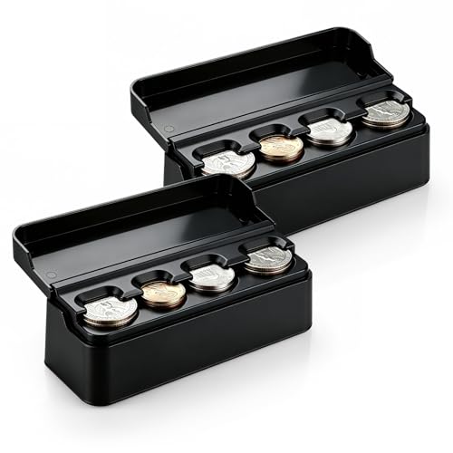 SINGARO Coin Holder for Car, Coin Change Organizer Compatible with Coins of Different Sizes, Dash-Mounted Holder Suitable for Most Cars, Trucks(2PCS Black) - color: BLACK, size: 2pc