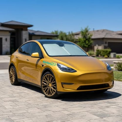 Windshield Sun Shade Compatible for Tesla Model 3/Y | Certified 99.87% UVB & 99.02% UVA Car Sun Shade. Award Winning Sunshade - Patented Technology | Car Shades by Kinder Fluff - size: Model 3/Y