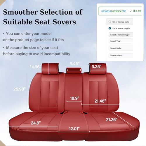 Coverado Rear Seat Covers, Faux Leather Car Seat Cover Back Seat, Dog Back Seat Cover, Red Backseat Car Covers, 3-Pieces Waterproof Seat Covers, Universal Car Seat Protector Fit Most Cars - color: Red