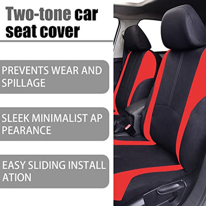 AICEL 9 Piece Car Seat Covers Full Set, Front and Rear Split Bench Auto Seat Protectors, Two-Tone Washable Automotive Seat Covers Universal Fit for Most Cars, Sedan, Truck, SUV - color: Red
