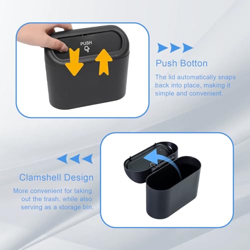 Car Small Trash Can with Lid, Leakproof Mini Car Garbage Can, Waterproof Push Button Easy Empty, Suitable for Desktop Office Bedroom Dorm Home Vehicle with 75 PCS Plastic Trash Bag (Black) - color: Black
