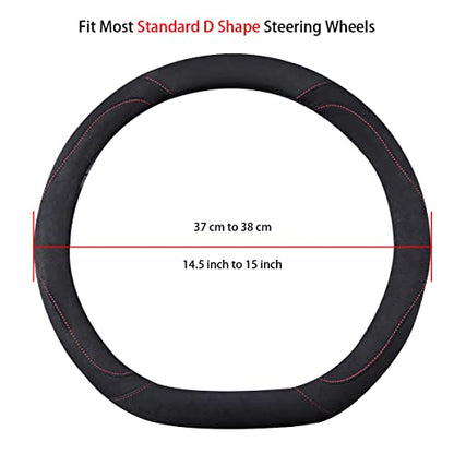Soft Suede D Shape Steering Wheel Cover, Warm Steering Wheel Cover Fashion Universal 15 inch, Black - color: D Black, size: D Shape