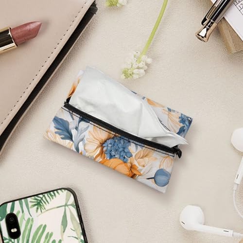 Fabric Purse Zipper Tissue Bag Boho Floral Pocket Tissues Travel Packs Washable Tissue Holder 5.2 x 3.2 Inch Tissue Packs for Coins Tissue Cards Car Travel Office Home - color: Boho Floral