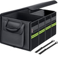 Coverado Car Trunk Organizer - 70L Nappa Leather Trunk Organizer for SUV with Lid, Multi Collapsible Car Storage Organizer Foldable, Multi Compartments with 2 Straps for SUV/Truck - size: L