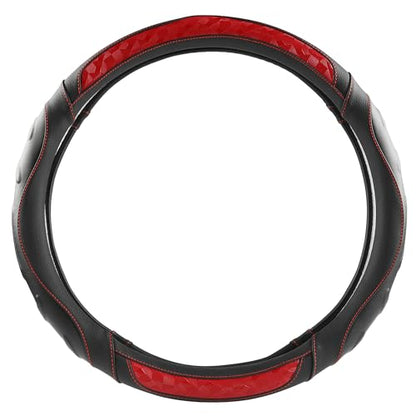 Black Seal Custom-Fit Steering Wheel Cover for Ford F-150, F-250, F-350, Expedition, 15.5–16", Anti-Slip PU Leather (Black+Red) - color: Black+Red