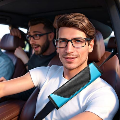 Carbon Fiber PU Leather Seat Belt Covers - 2Pcs, Black and Blue Sporty Seat Belt Pads, Universal Fit for Car Truck SUV - color: yd-blue