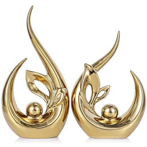 9.4" H Bright Gold Abstract Sculptures Home Decor, Ceramic Art Statue Cool Stuff to Put on Shelves&tv Stand Decor, Gold Accent Entertainment Center, for Fireplace Coffee Table Dining Table Decorate - color: Bright Gold, size: 9.4in/H