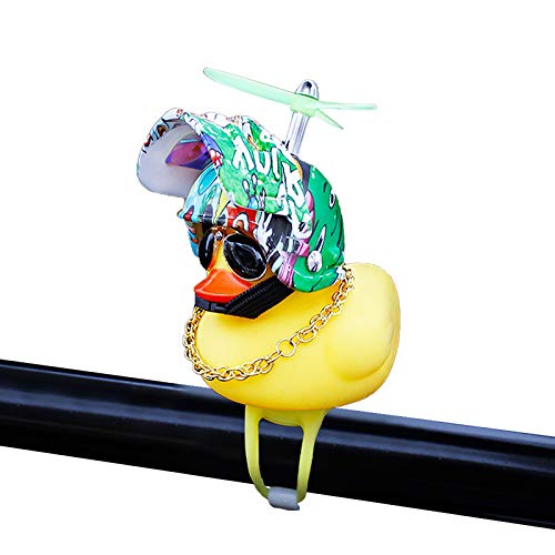 Rubber Duck Toy Car Ornaments Yellow Duck Car Dashboard Decorations Squeeze Duck Bicycle Horns with Propeller Helmet - color: Multicolor