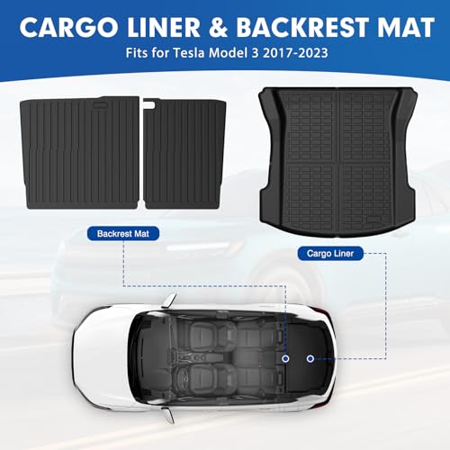 Mixsuper Cargo Liner for Tesla Model 3 2017-2023, All Weather Trunk Mat Backrest Mat TPE Back Seat Cover Protector for Model3 Accessories - size: 17-23 |Model3| Cargo & Backrest Mat