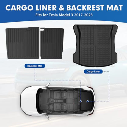 Mixsuper Cargo Liner for Tesla Model 3 2017-2023, All Weather Trunk Mat Backrest Mat TPE Back Seat Cover Protector for Model3 Accessories - size: 17-23 |Model3| Cargo & Backrest Mat