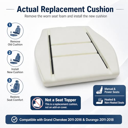 SecosAutoparts Driver Side Bottom Seat Foam Cushion Replacement Compatible with Jeep Grand Cherokee 2011 2012 2013 2014 2015 2016 Compatible with Dodge Durango 2011 2012 2013 2014 2015 2016 2017 2018