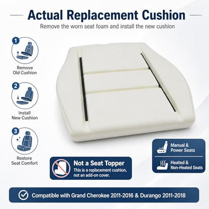 SecosAutoparts Driver Side Bottom Seat Foam Cushion Replacement Compatible with Jeep Grand Cherokee 2011 2012 2013 2014 2015 2016 Compatible with Dodge Durango 2011 2012 2013 2014 2015 2016 2017 2018