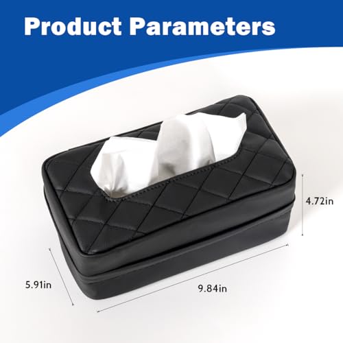 Car Tissue Holder, Standard Tissue Holder for Car Pu Leather Car Napkin Holder, Car Backseat Extra Large Tissue Organization Fit for 120-230 Tissues per Box 9.84'' x 4.72'' x 5.91'' (Black) - color: Black