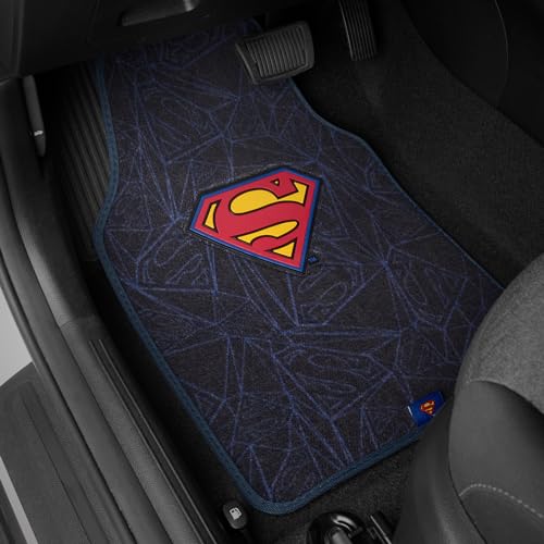 Warner Bros DC Comics Superman 4pc Carpet Floor Mats Car Accessories - Set for Car, Truck, Van, SUV - No-Slip Grip - Universal Fit Front 26" x 16.5", Rear 14" x 16.5" - style: Superman