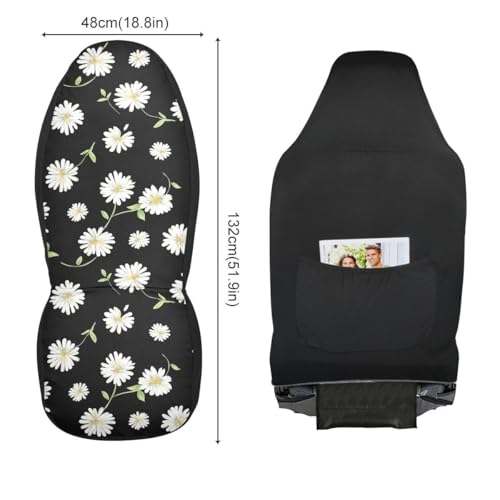 Daisy Car Seat Covers Set of 2,Cute Daisy Flowers Black Design Universal Auto Front Seat Protector Vehicle Seat Cushion Cover for Women Cute Floral Pattern Car Accessories Fit for Car Truck - color: White