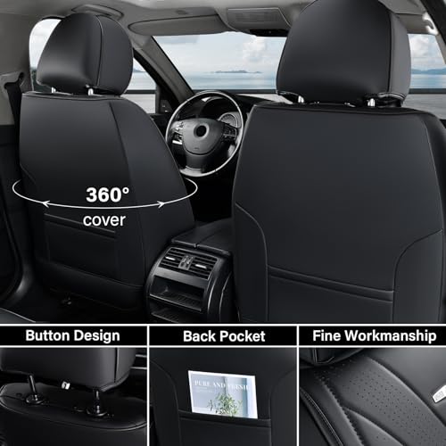 Coverado Car Seat Covers Full Set, Luxury Faux Leather Seat Cover, Black Seat Covers for Cars, Front and Back Seat Cover Waterproof Car Seat Protector Car Seat Cushion Universal Fit for Most Vehicles