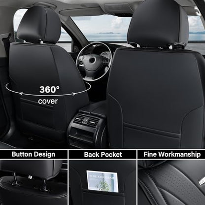 Coverado Car Seat Covers Full Set, Luxury Faux Leather Seat Cover, Black Seat Covers for Cars, Front and Back Seat Cover Waterproof Car Seat Protector Car Seat Cushion Universal Fit for Most Vehicles