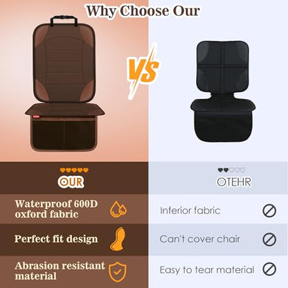 Sinvitron Car Seat Protector for Child Car Seat - Waterproof Non-Slip Leather Mat with 2 Mesh Pockets, Universal Seat Cover for Baby, Pets & Vehicles(2-Pack, Brown) - color: 2 Pack Brown