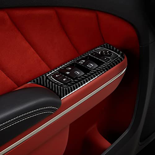 Car Front Window Lift Control Switch Decals for 2011-2023 Dodge Charger/Chrysler 300 Accessories Carbon Fiber Interior Stickers - color: Front Window Lift Trim