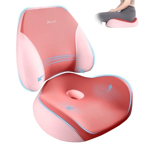 FLORICH Upgraded Ergonomic Memory Foam Car Seat Cushion with Lumbar Support, Non-Slip, Washable Driving Seat Cushion for Back & Sciatica Pain Relief, Large Car Seat Cushion Driver, Office-Pink - color: B-pink, size: 2 Peices