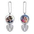 Custom Photo Rearview Mirror Car Charm Double Side Picture Engraving Car Hanging Ornament Angel Wing Car Charm Gift for Men Women - color: Silver-1 Pc