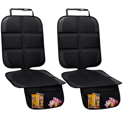 Car Seat Protector, 2 Pack Baby CarSeat Protector with Mesh Pockets & Non-Slip Backing 600D Durable Seat Cover Under Baby Child Car Seat, (Black, Standard) - color: Black, size: Standard