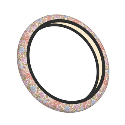 Pink Garden Plants Floral Neoprene Steering Wheel Cover Anti-Slip Elastic Steering Wheel Protective Cover 15in Universal Flower Car Accessories Fit Cars, SUVs, Auto - color: Pink Floral