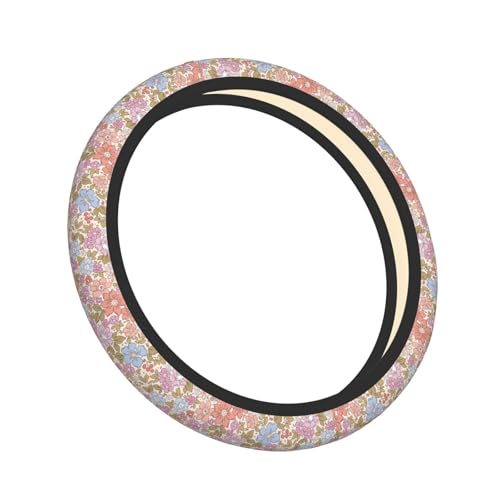 Pink Garden Plants Floral Neoprene Steering Wheel Cover Anti-Slip Elastic Steering Wheel Protective Cover 15in Universal Flower Car Accessories Fit Cars, SUVs, Auto - color: Pink Floral