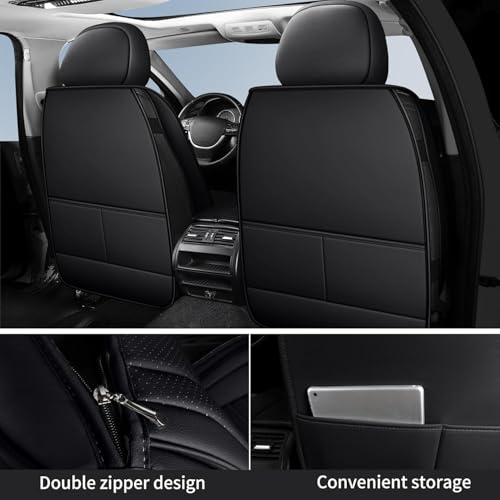 HChengkikz Car Seat Covers, Breathable and Waterproof Faux Leather Automotive Seat Covers, Universal Anti-Slip Driver Seat Cover for Cars SUV Pick-up Truck Sedan (5 PCS Full Set, Black + Blue) - color: Style1 Black+Blue, size: Full Seat