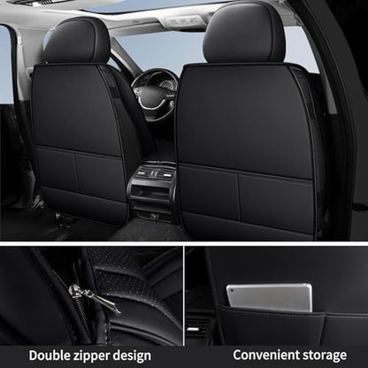 HChengkikz Car Seat Covers, Breathable and Waterproof Faux Leather Automotive Seat Covers, Universal Anti-Slip Driver Seat Cover for Cars SUV Pick-up Truck Sedan (5 PCS Full Set, Black + Blue) - color: Style1 Black+Blue, size: Full Seat