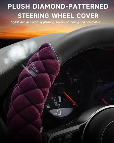 Cxtiy Universal Car Steering Wheel Cover Fluffy Soft Winter Plush Steering Wheel Cover (A-Purple) - color: A-purple