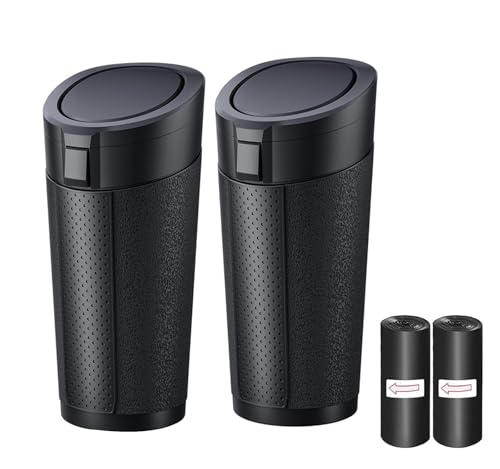 Car Trash Can with Lid, 2 Packs Leakproof Vehicle Garbage Bin, Compact Cup Holder Design, Includes 40 Trash Bags, Ideal for Car, Truck, Home, Office, Front & Back Seat Organizers (2-pack Black) - color: 2-pack Black