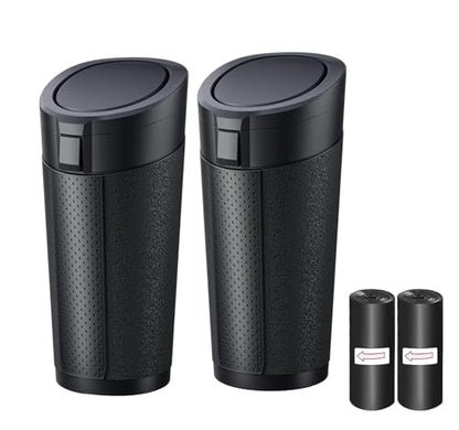 Car Trash Can with Lid, 2 Packs Leakproof Vehicle Garbage Bin, Compact Cup Holder Design, Includes 40 Trash Bags, Ideal for Car, Truck, Home, Office, Front & Back Seat Organizers (2-pack Black) - color: 2-pack Black