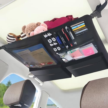 Car Ceiling Cargo Net,Double-Layer Mesh Car Roof Storage Organizer,Strengthen Load-Bearing Mesh Net Storage Pocket,Camping Road Trip Essentials Truck SUV Organizer Accessories