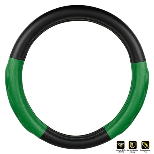 GG Grand General 54080 18 inches Deluxe Plus Steering Wheel Cover Full Black with Green Comfort Pad