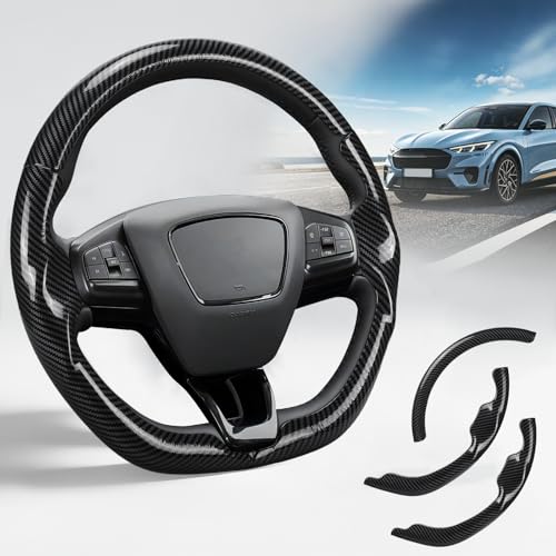 Steering Wheel Cover for Ford Mustang Mach-E 2021-2026, 3-Piece Carbon Fiber Steering Wheel Accessories Custom Fit for Ford Mach-E (Gloss Black) - color: Gloss Black