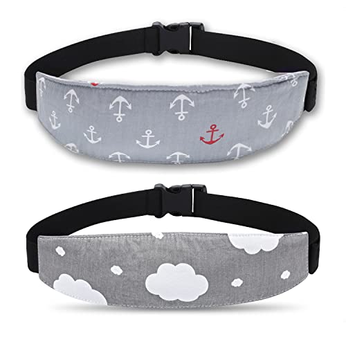 Carseat Head Support,Car seat Straps Pillow Support Ban,Stroller Neck Relief Strap Headrest,Slumber Sling Sleep Positioner (Gery Clouds+Anchor) - color: Gery-3