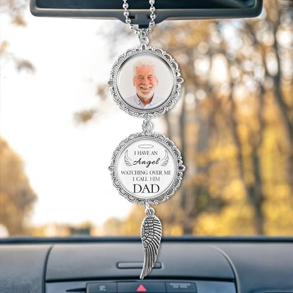 Personalized Car Photo Ornament - I Have an Angel Watching Over Me,Custom Memorial Charm for Cars,Rearview Mirror Accessories,Gifts for Memorial Sympathy,Bereavement Gift Ideas