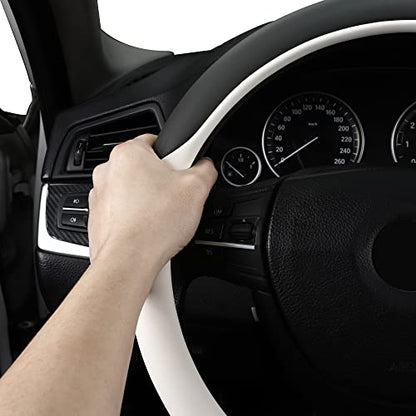 Microfiber Leather 15" Universal Fit Car Steering Wheel Cover, Elastic Nonslip Breathable and Odorless, Grey & White