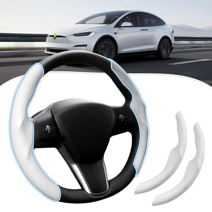 Canvcle Steering Wheel Cover for Tesla Model 3/Y 2016-2025 2026 Highland/Juniper Accessories Carbon Fiber Steering Wheel Cover Protector Non-Slip, Comfortable, Breathable, Model 3/Y Accessories, White