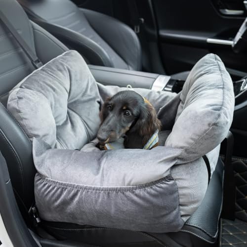 Pet Car Booster Seat for Small Dogs up to 25 lbs with Safety Straps, Storage Pockets, Travel Carrier Bed Booster Seat, Machine Washable (Gray) - color: Space Gray