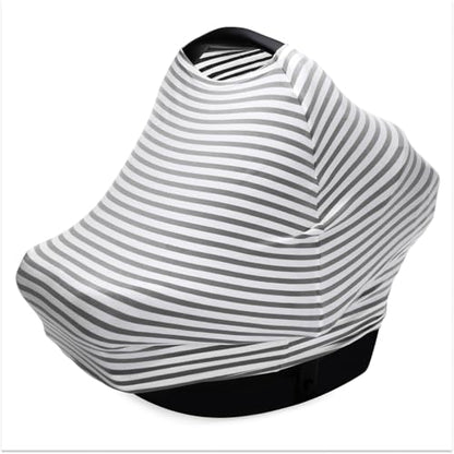 Parker Baby 4 in 1 Car Seat Cover for Girls and Boys - Stretchy Carseat Canopy, Nursing Cover, Grocery Cart Cover, High Chair Cover - Gray/White Stripes - color: Gray, White Stripes
