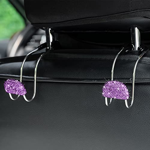 Car Headrest Hook, 2 Pack Bling Backseat Organizer Hanger for Purse Clothes Grocery Bag, Rhinestones Auto Headrest Storage Holder, Universal Car Seat Accessories for Most Vehicle (Purple) - color: Purple