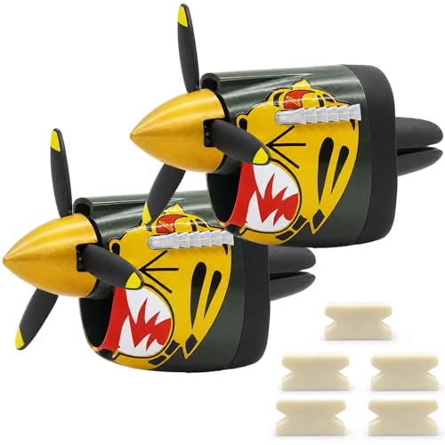 P-40 Warhawk Car Air Freshener with Spinning Propeller - Vent Clip Dashboard Decor for Men, Long Lasting Odor Eliminator wiht 5 Pack P40 Freshener Refills (tiger 2pcs+5PCS Freshener Refills) - color: tiger 2pcs+5PCS Freshener Refills