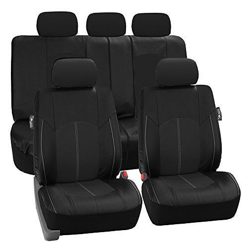 FH Group Automotive Seat Cover Highest Grade Faux Leather Black Full Set, Combo Car Seat Cover Design Airbag Compatible Split Bench Tan Car Seat Covers Interior Accessories Universal Fit for Car SUV - color: Black, size: Full Set